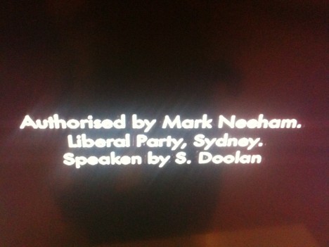 End frame of NSW Liberal Party TV ad