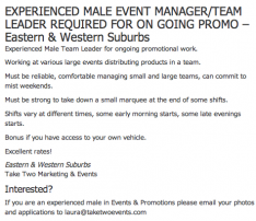 Take Two Events sexist ad