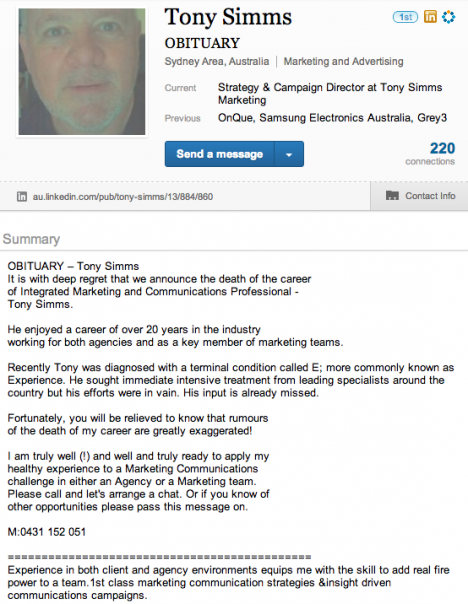 tony simms career obituary