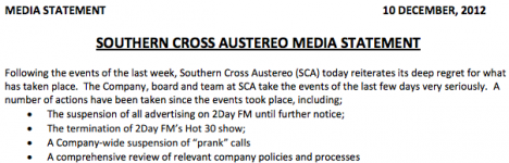 SCA statement