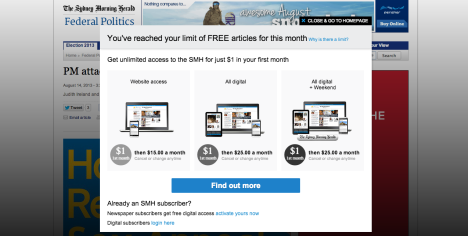 Fairfax paywall pop-up