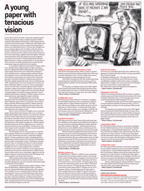 Mock up Saturday Paper letters page. Click to enlarge. 