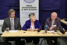 L:R Stuart Washington, MEAA, Lois Greste and Juris Greste. 