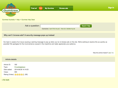 gumtree warning
