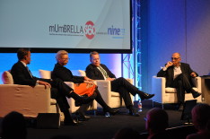 Kurt Seven, Louise Barrett, Ten and Peter Wiltshire, Nine, and moderator John Sintras, Starcom MediaVest Group. Image: Jack Fisher