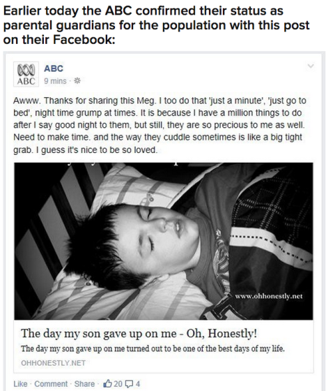Facebook ABC cuddles 