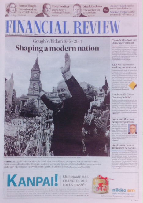 AFR front page gough whitlam