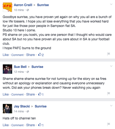 Sunrise Facebook bushfire posts