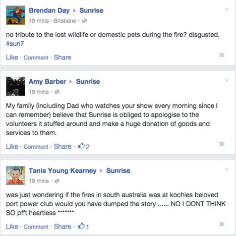Sunrise Facebook bushfire posts