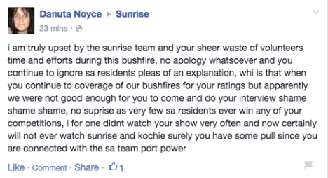 Sunrise Facebook bushfire posts