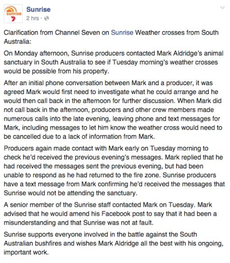 Sunrise Facebook post