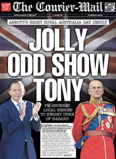 The front page of this morning's Courier Mail summed up a lot of sentiment around the decision to knight Prince Philip