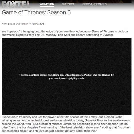 The message coming up on the Foxtel website
