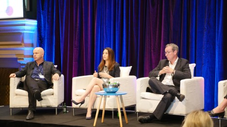 Hodges, Saitzyk and Cole onstage at CommsCon
