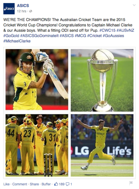 ASICS congratulate Australia on their Cricket World Cup Win