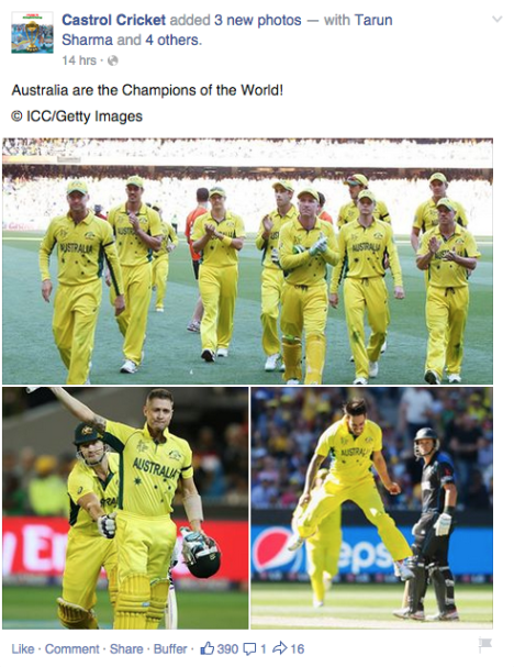 Castrol congratulates the Australian Cricket Team after their World Cup Win. 