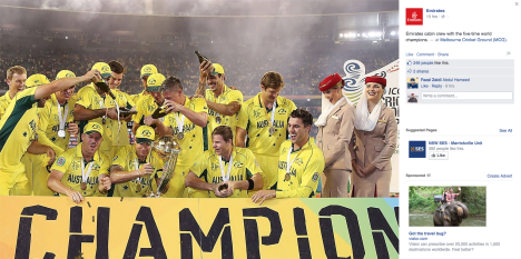 Emirates celebrate Australia's Cricket World Cup win. 