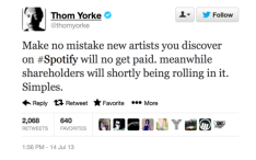 Radiohead frontman Thom Yorke is one artist who has protested against Spotify's payments to artists
