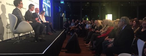 Goodsir, second from left, speaking at the SMH readers event