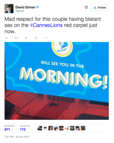 sex red carpet cannes lions tweet