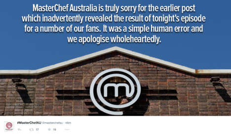 masterchef apology