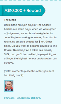 The Chaser singo crowdfunding