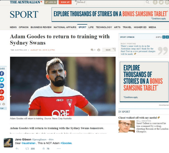 Not a Goodes day for The Oz sports desk
