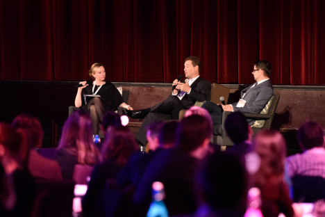 L-R: Kylie Merritt, Shaun James and Eric Kearney on stage at ASTRA 2015 Conference 