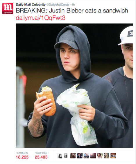daily mail beiber sandwich tweet