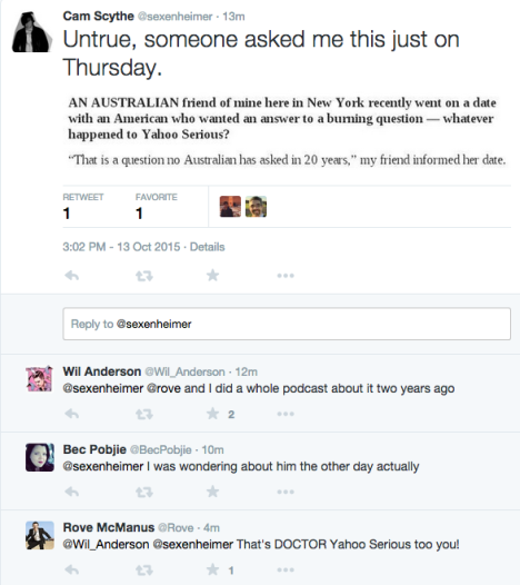 yahoo serious wil anderson tweets