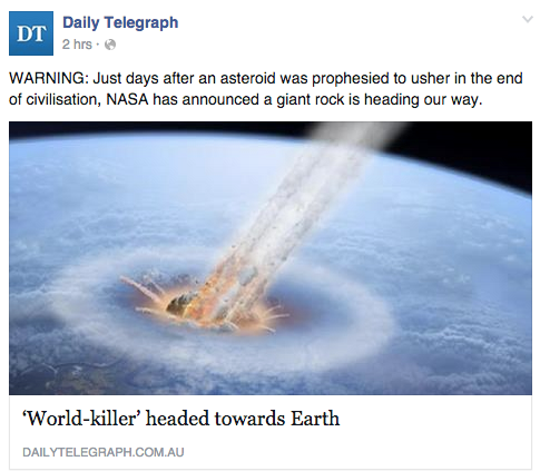 World killer threatens to destroy Earth (and Telegraph’s journalistic credibility)