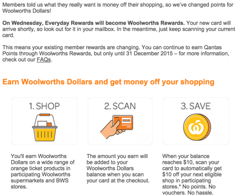 The message to Everyday Rewards customers