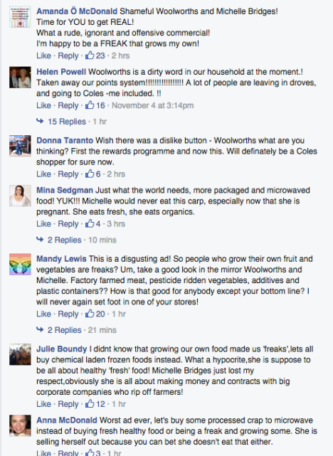 Michelle Bridges Woolworths comments