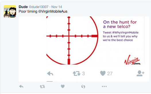 Virgin Mobile suspends Twitter campaign featuring gunsight after Paris shootings