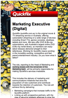 Quickflix job ad