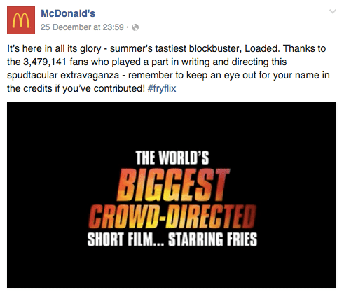 McDonald’s releases ‘world’s biggest crowd-directed short film starring fries’ #Fryflix