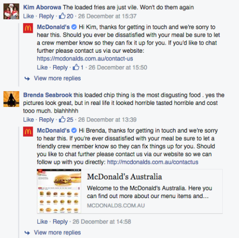 mcdonald's loaded fries complaints