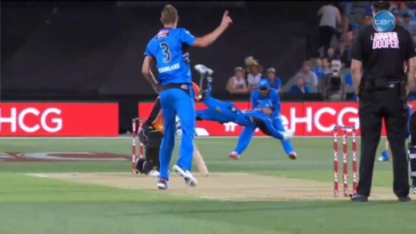 Adelaide's Tim Ludeman catching the ball in last night's BBL match. 
