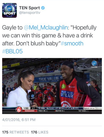 Ten Sport apologises for #smooth tweet following Chris Gayle uproar