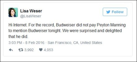 Lisa Weser Budweiser Peyton Manning