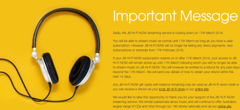 jb hi-fi now shut down
