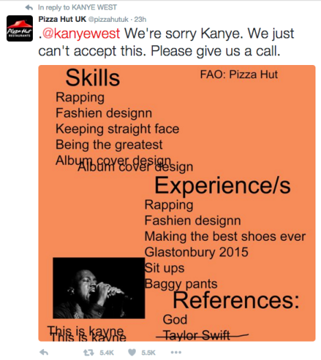 pizza hut UK kanye west