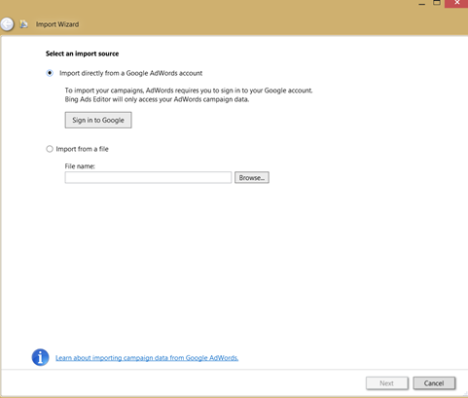 Bing import from Google