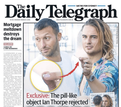 Swimming legend Ian Thorpe considering legal action over Daily Telegraph ‘pill’ story