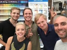 Kyal and Kara from The Block with videographers Jacob Payne and Tom Roberts (and Daniel)