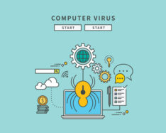 simple color line flat design of computer virus, modern vector illustration