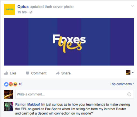 optus facebook trolling EPL