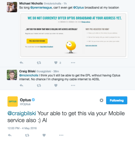 optus twitter screenshots