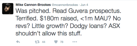 Atlassian founder Milke Cannon-Brooks lambasted the Guvera prospectus