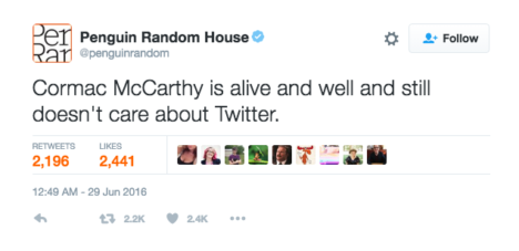 penguin books cormac mccarthy tweet